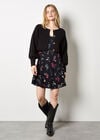 Botanical Floral Smocked Mini Dress, Black, large