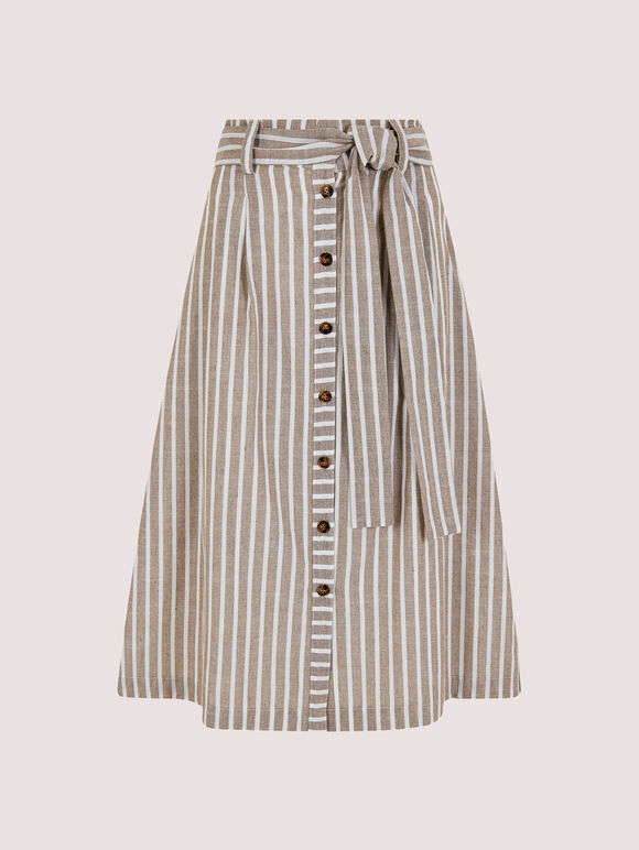 Striped Button Midi Skirt, Stone, large