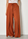 Linen Blend Wrap Wide-Leg Trousers, Rust, large