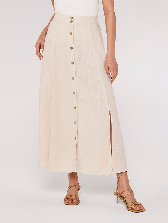 Coconut Button Through Skirt, Stone, large