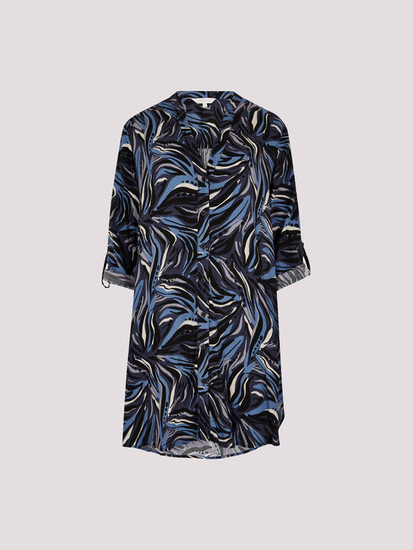 Abstract Swirl Shirt Mini Dress, Navy, large