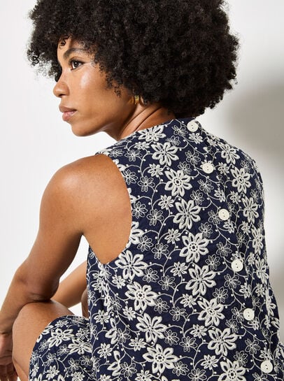 Floral Embroidered Shell Top