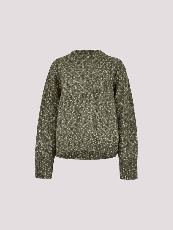 Flecked Knit Chunky Jumper, Khaki, large