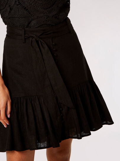 Linen Blend Button-Down Mini Skirt