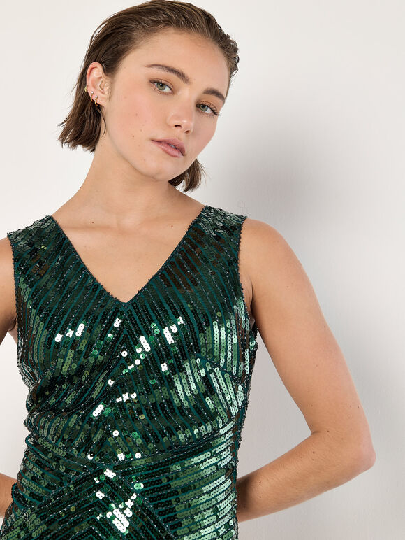 Sequin Panel Bodycon Mini Dress, Green, large