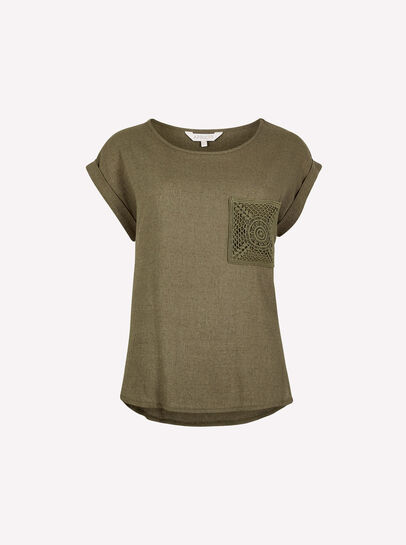 Crochet Pocket Linen Blend T-Shirt