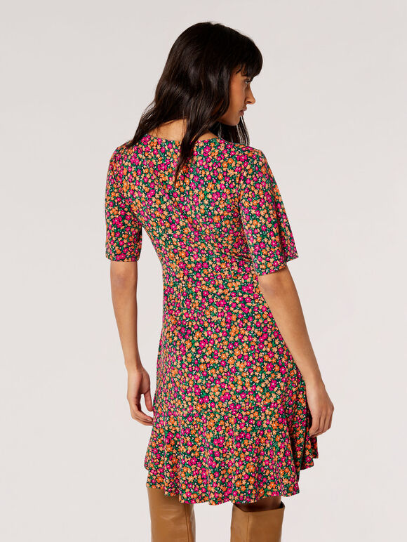 Ditsy Floral Wrap Mini Dress, Fuchsia, large