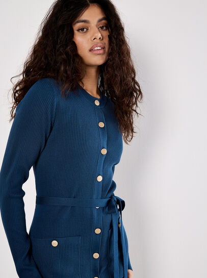Ribbed Knit Button-Down Mini Dress