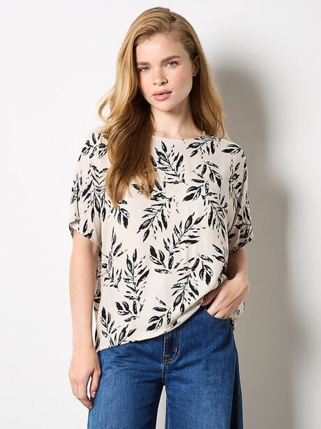 Leaf Print Woven T-Shirt