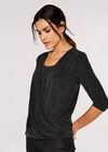 Metallic Sparkle Wrap Top, Black, large
