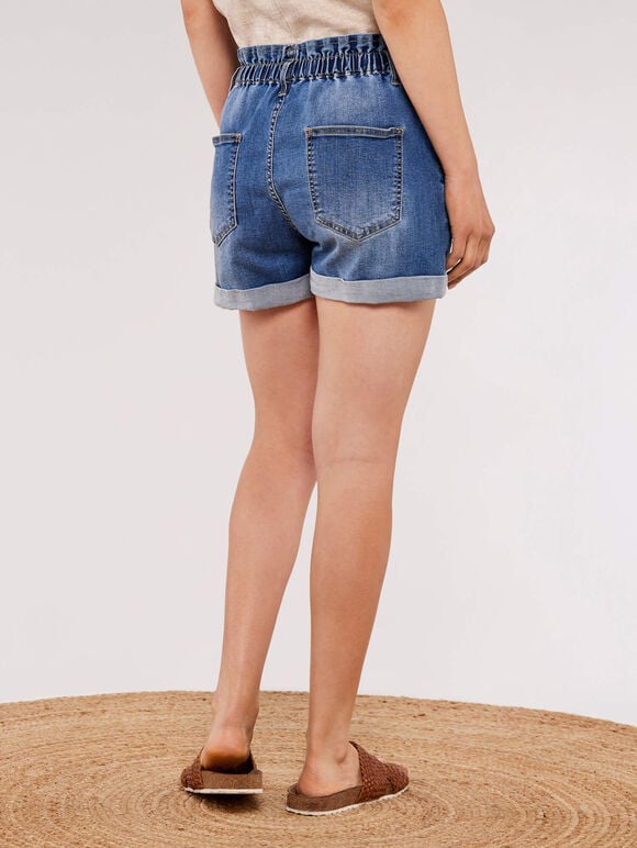 Denim Turn Up Shorts, Blue, large