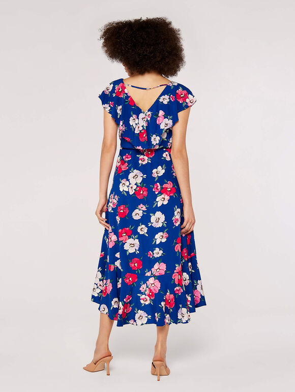 Floral Wrap Midi Dress, Blue, large