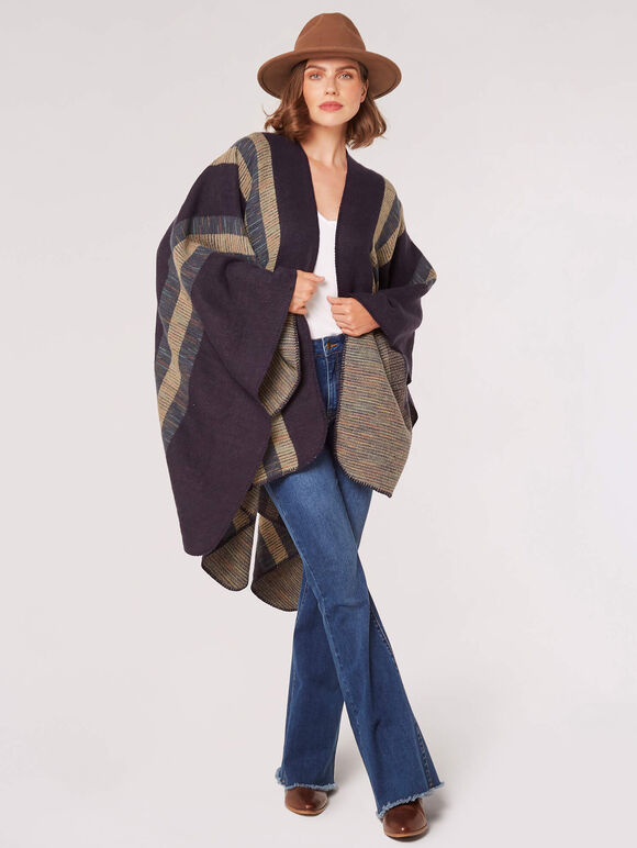 Bold Stripe Blanket Cape, Blue, large