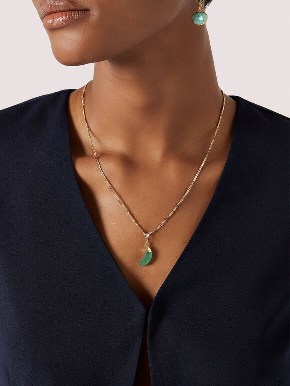 Collier Lune Verte Doré, Assorti, grand