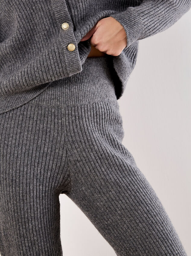 Soft Ribbed Knit Slim-Leg Joggers, Grey, large