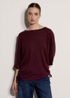 Soft Touch Drawstring Batwing Top, Burgundy, large