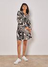 Geo Squares Shirt Mini Dress, Stone, large