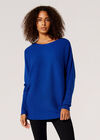 Langer, gerippter Batwing-Pullover, Blau, Größe L