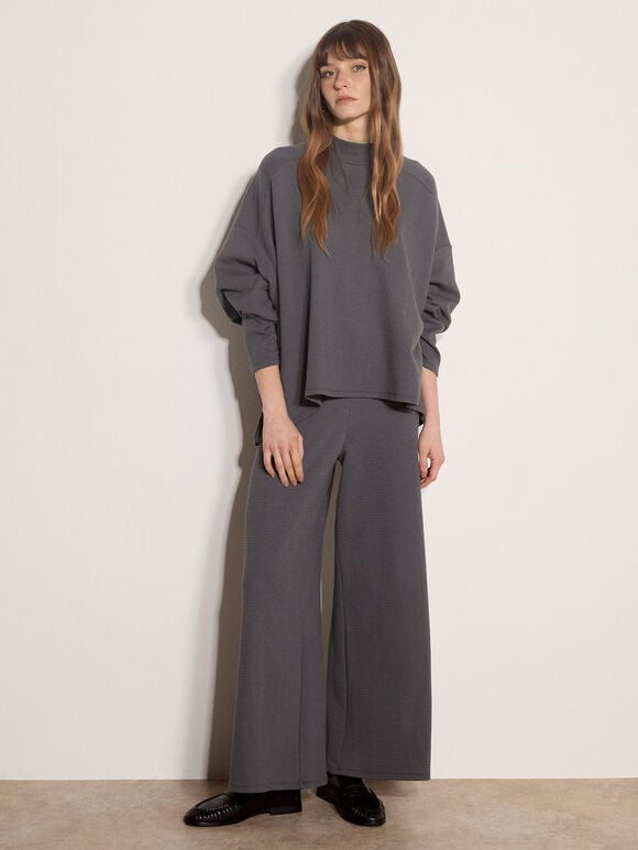 Waffle Jersey Knit Oversized Top, Dark Grey/Charcoal, large