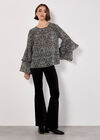 Paisley Print Ruffle Sleeve Blouse, Black, large