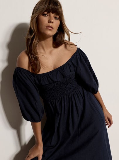 Smocked Bardot Maxi Dress