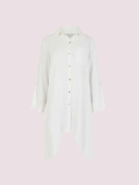 Oversized Shirt Dress, White, large
