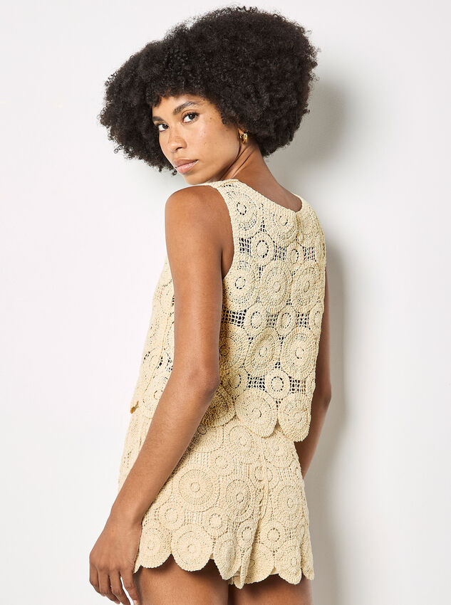 Crochet Circles Cotton Crop Top, Stone, large