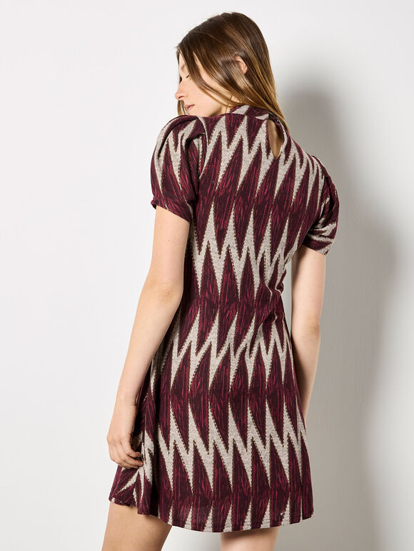 Chevron Knit Mini Dress, Burgundy, large