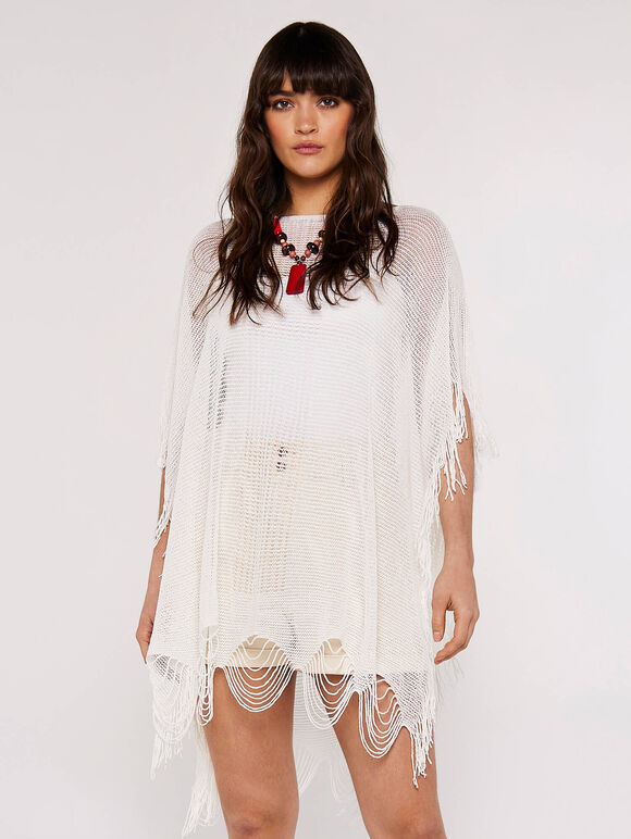 Ladder Back Festival Poncho, Cream, large