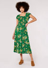 Floral Milkmaid Midi Dress, Green, large