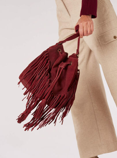 Leather Fringed Bucket Bag