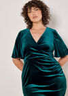 Curve Ruched Waist Velvet Midi Dress, Green, large