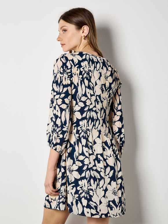 Silhouette Floral Chiffon Plisse Mini Dress, Navy, large