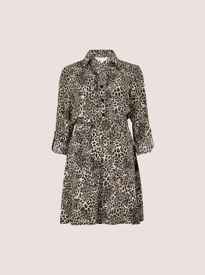 Animal Print Crepe Shirt Mini Dress