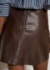 Faux Leather Mini Skirt, Brown, large