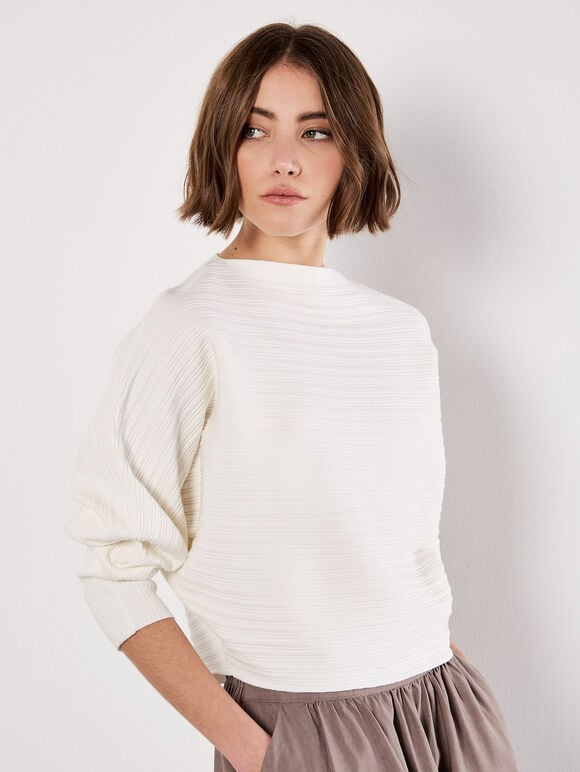 Rib Knit Batwing Jumper, White, large