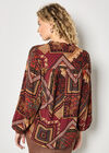 Patchwork Print Ruffle Blouse, Burgundy, large