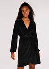 Glitter Velvet Wrap Mini Dress, Black, large