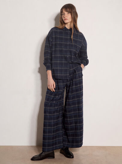 Check Print Wide-Leg Trousers