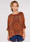 Moroccan Mandala Oversized Top, Red, large