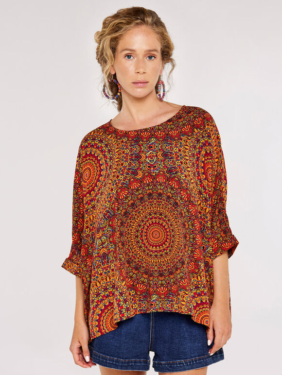 Marokkanisches Mandala-Oversize-Top, Rot, groß