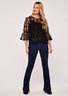Lace Applique Mesh Top, Black, large