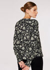 Floral Button Down Top, Black, large
