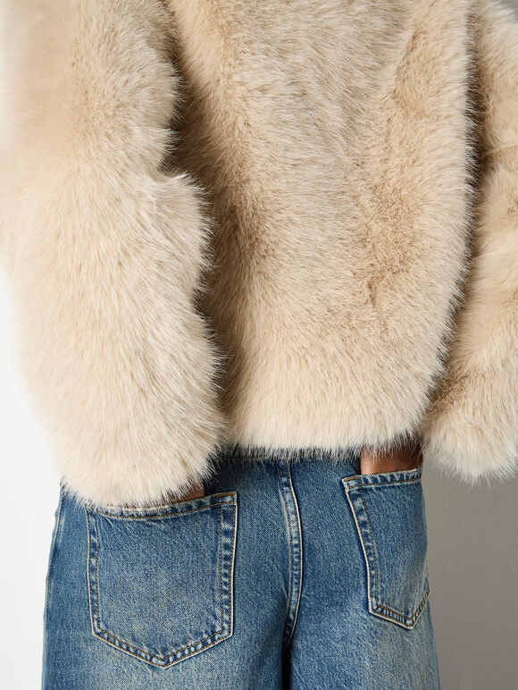Faux Fur Short Coat, Cream, large