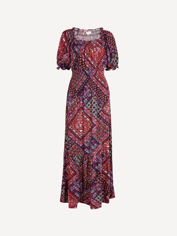Boho Folk Print Maxi Dress, Purple, large