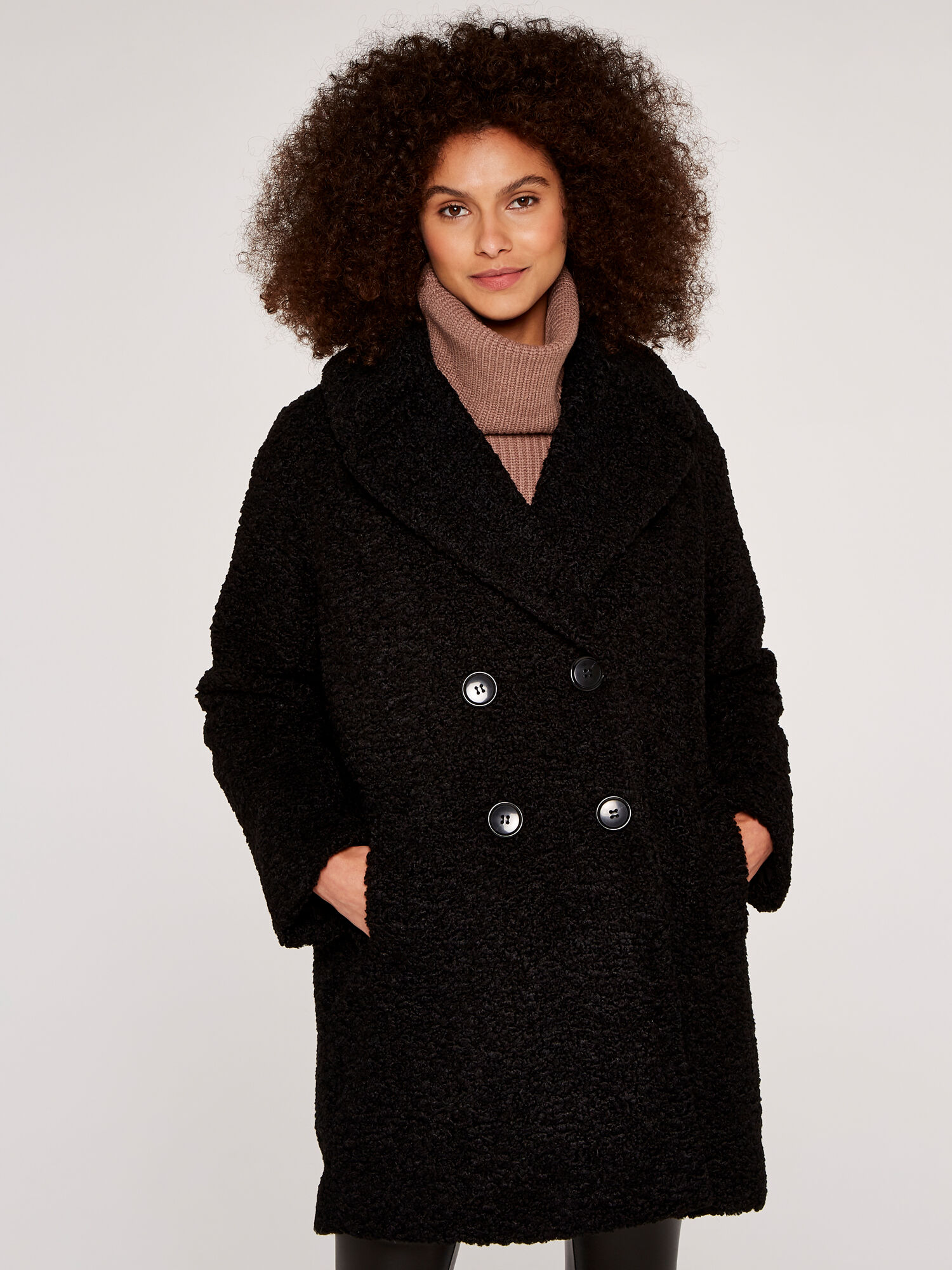 Double Breasted Borg Coat | Apricot UK