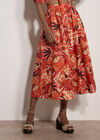 Tropical Leaf Patchwork Midi Skirt, Red, large