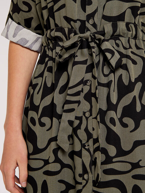 Swirl Drawstring Midi Dress, Khaki, large