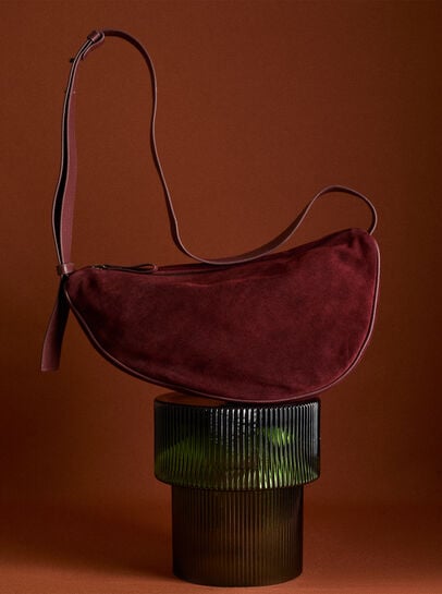 Suede Half Moon Crossbody Bag