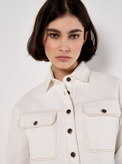 Cropped Cotton Denim Shirt